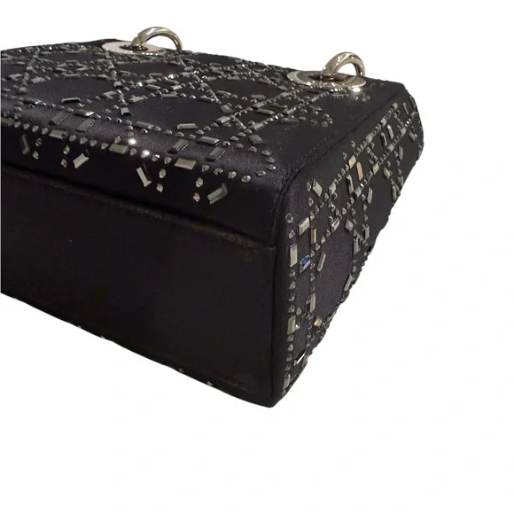 Lady Dior Bag Crystal Embellished Cannage Quilt Satin Mini *AUTHENTICATED* - Picture 9 of 15